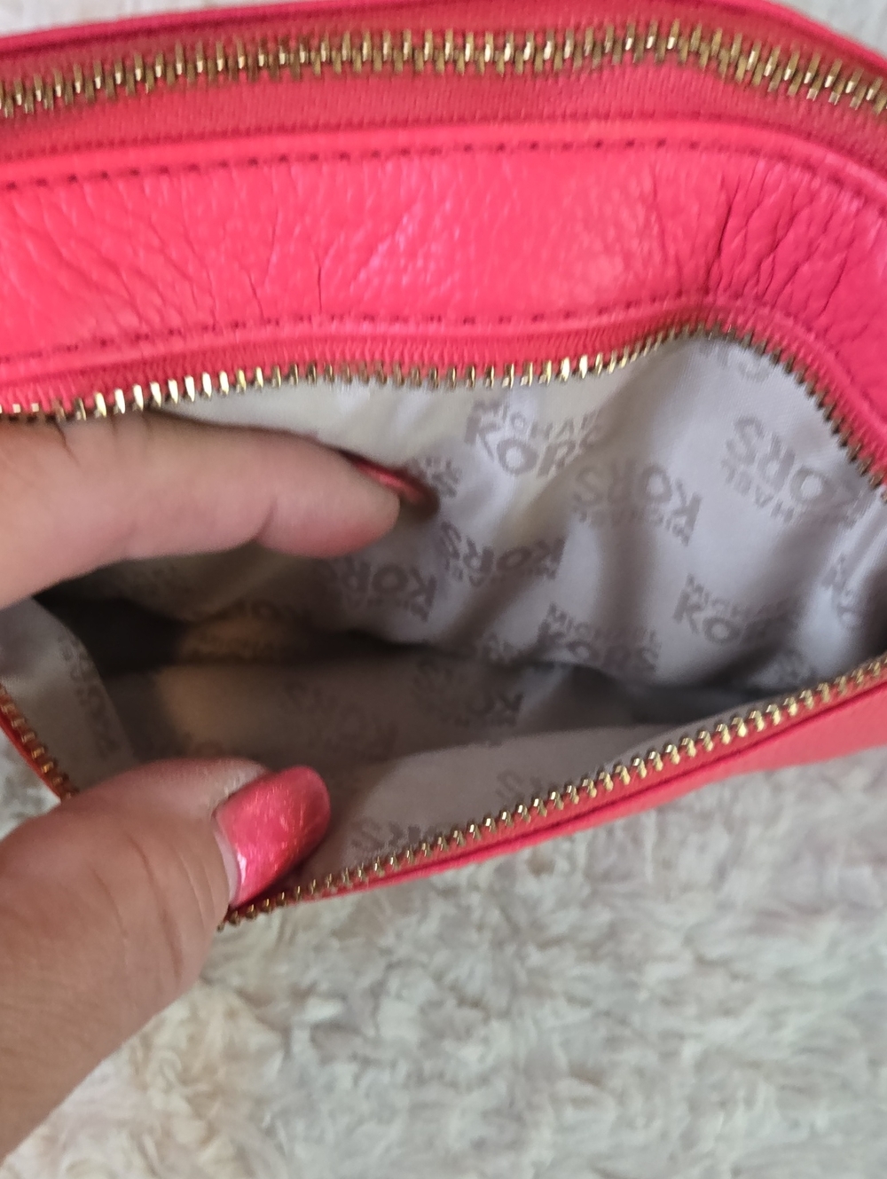 MICHAEL Michael Kors Coral Pink Pebbled Leather Wristlet with Extender - Picture 6 of 7